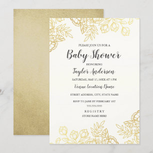 Invitation élégante dorée vintage florale pour Bab