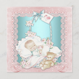 Invitation Elégante douche de bébé rose et bleu Turquoise Vin