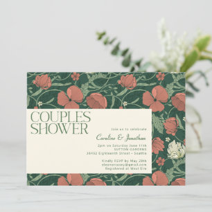 Invitation Élégante Douche de Couple Florale Verte Rustique