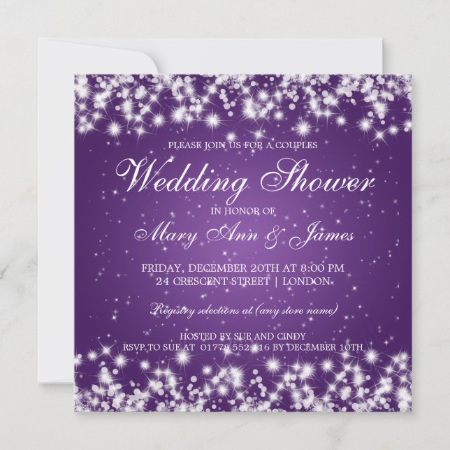 Invitation Elégante douche de mariage Sparkle violet d'hiver (Devant)