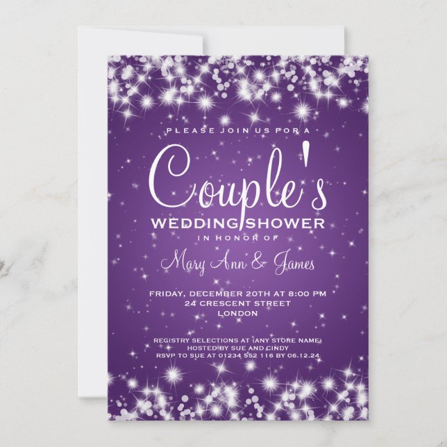 Invitation Elégante douche de mariage Sparkle violet d'hiver (Devant)