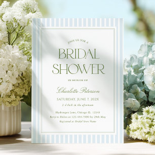 Invitation Élégante Douche de Mariée à Rayures Bleues et Saug