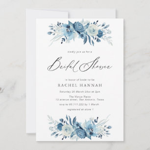 Invitation Élégante douche de mariée à script floral bleu