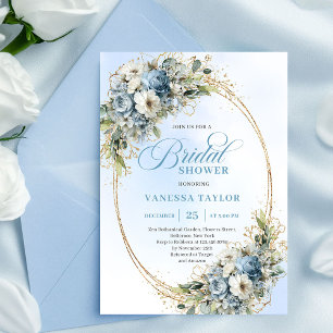 Invitation Élégante Douche de Mariée Bleu Poussiéreux de Verd