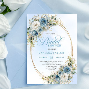 Invitation Élégante Douche de Mariée Bleu Poussiéreux Eucalyp