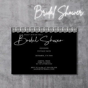 Invitation Élégante Douche de Mariée en Dentelle Noir et Blan