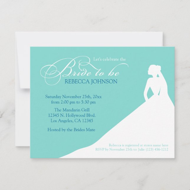Invitation Elégante douche nuptiale bleu aqua (Devant)