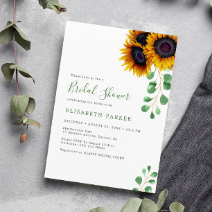 Invitation Elégante douche nuptiale de tournesol eucalyptus