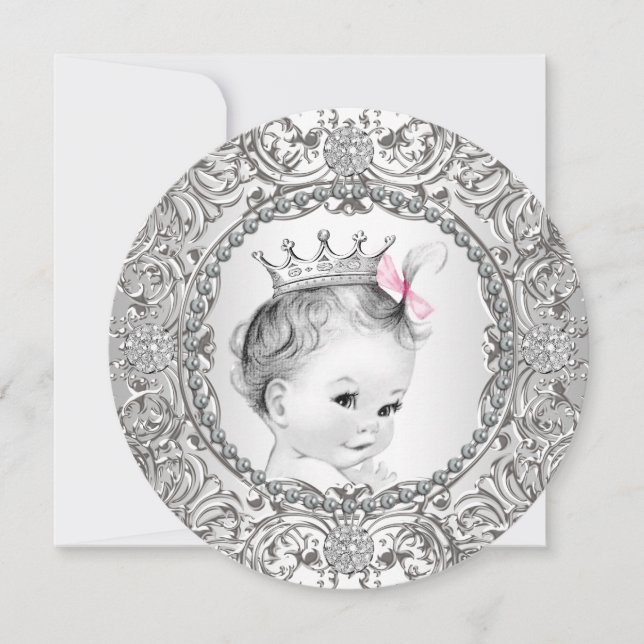 Invitation Elégante Douche pour bébé rose et argent élégant (Devant)