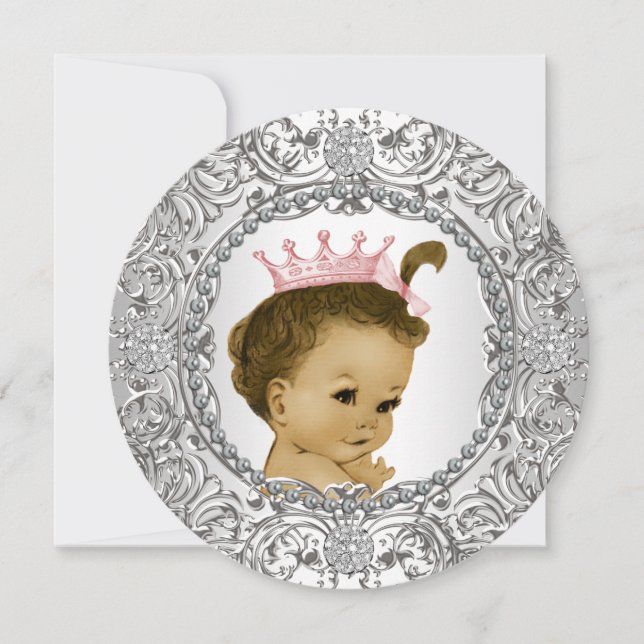 Invitation Elégante Douche pour bébé rose et argent élégant (Devant)
