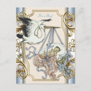 Invitation Elégante douche pour bébé Vintage cigogne