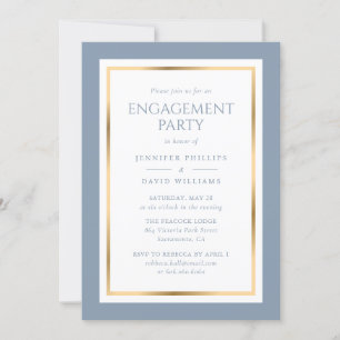 Invitation Elégante Dusty Blue and Gold Engagement Party