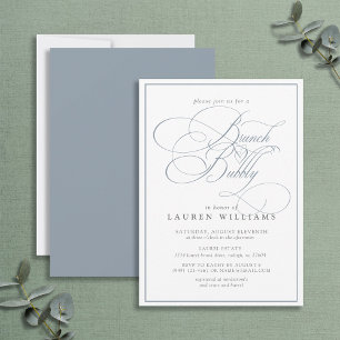 Invitation Elégante Dusty Blue Calligraphy Brunch & Bubbly