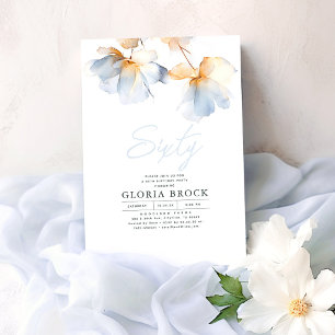 Invitation Elégante Dusty Blue Flowers Minimaliste Anniversai