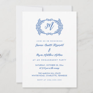 Invitation Elégante Dusty Blue French Crest Engagement Party