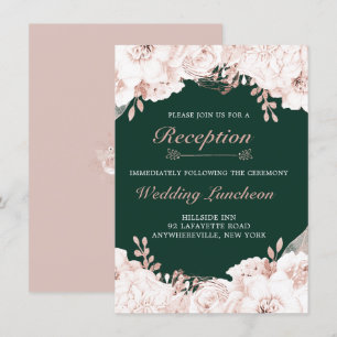 Invitation Elégante Dusty Rose Floral Forest Green Réception