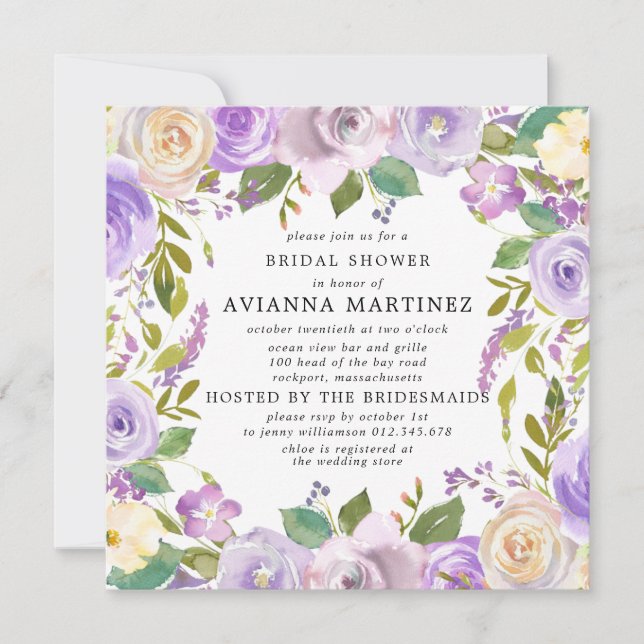 Invitation Elégante Dusty violet Fête des mariées florale bla (Devant)