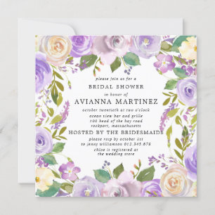 Invitation Elégante Dusty violet Fête des mariées florale bla