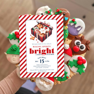 Invitation Élégante Échange de Biscuits Fête Bleu Rouge