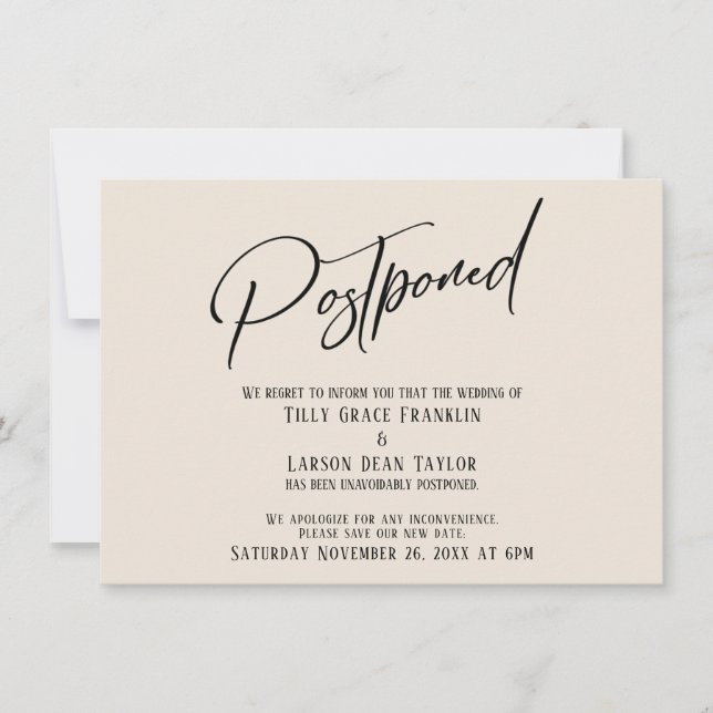 Invitation Élégante écriture manuscrite Postponted Mariage Ca (Devant)