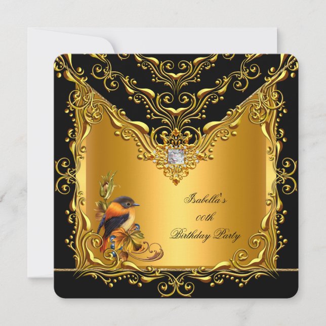 Invitation Elégante Elite Bird Black Gold Birthday Party (Devant)