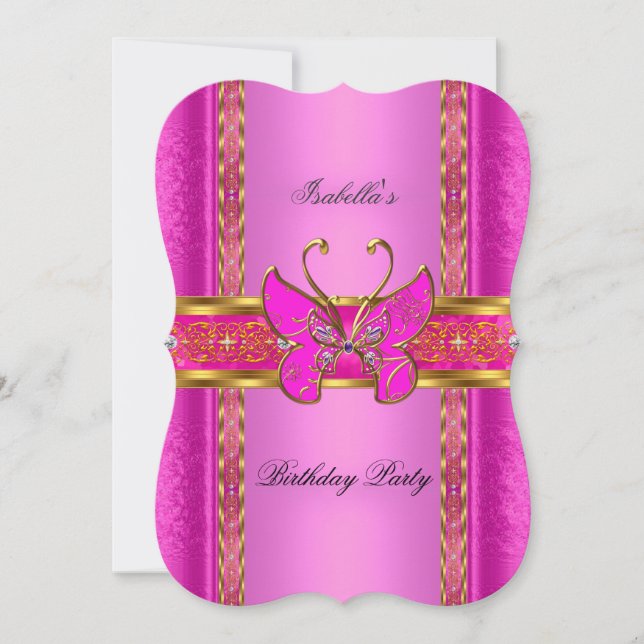 Invitation Élégante Elite Hot rose Gold Butterfly Party (Devant)