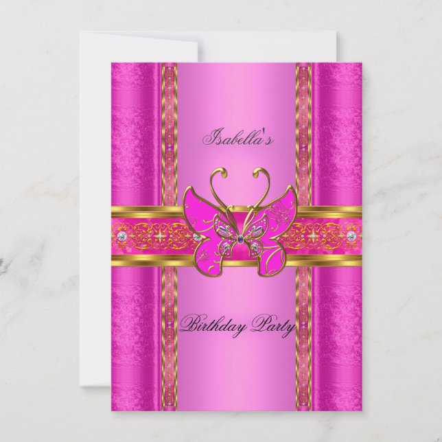 Invitation Élégante Elite Hot rose Gold Butterfly Party (Devant)