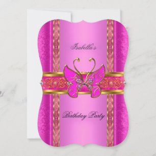 Invitation Élégante Élite Papillon Doré Rose Chaud Fête
