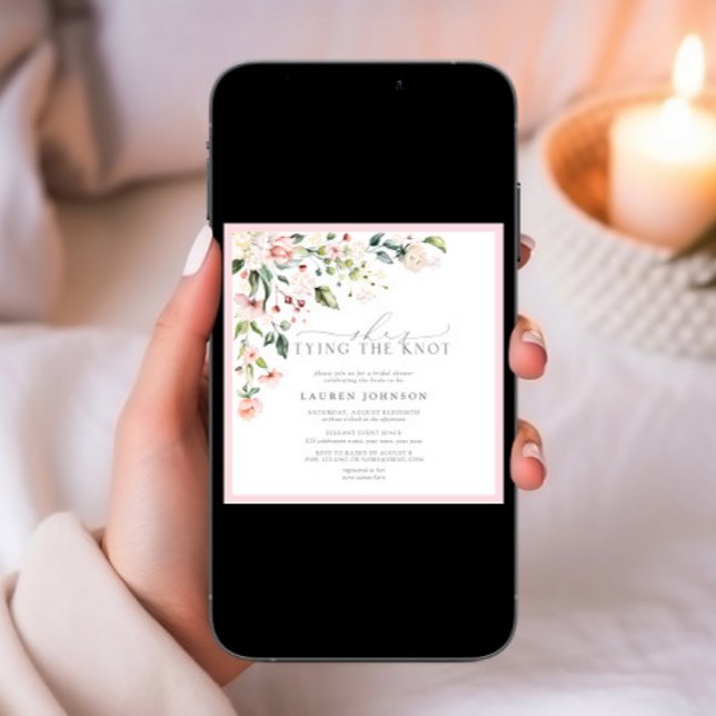 Invitation Elégante Elle noue le noeud rose floral douche (Créateur téléchargé)