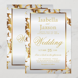 Invitation élégante en marbre d'or et en satin bla