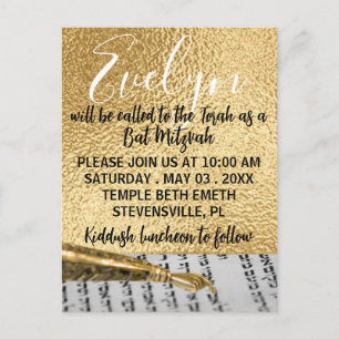 Invitation élégante en or pour Bar/Bat Mitzvah car