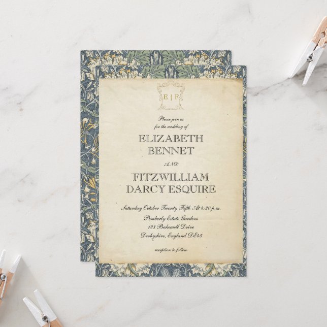 Invitation Élégante époque de régence/Faire-part de mariage a (Devant/Arrière en situation)