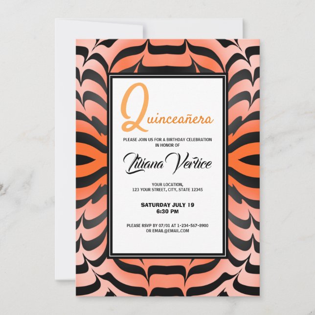 Invitation Elégante esthétique Peau de tigre orange et noir (Devant)