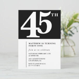 Invitation élégante et chic pour 45 ans en noir Si