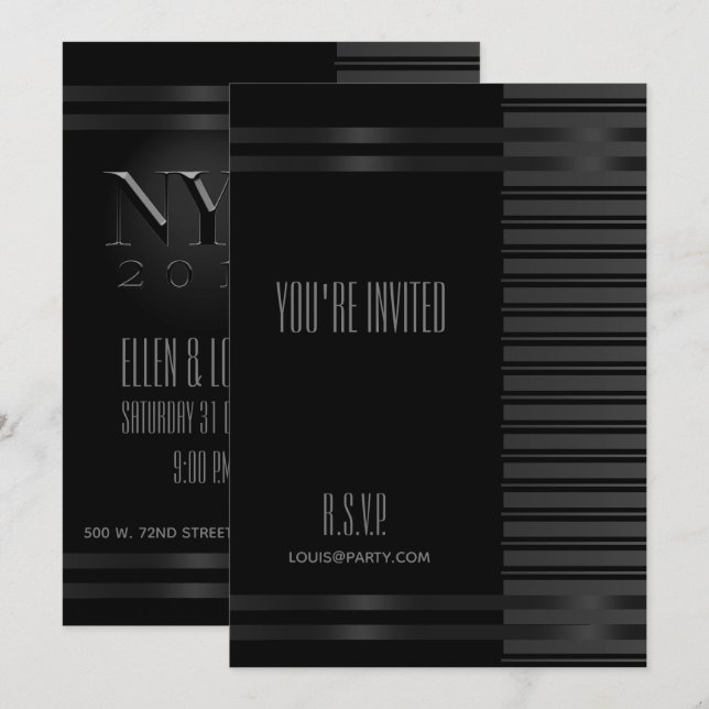 Invitation élégante et formelle pour le Nouvel An  (Devant / Derrière)