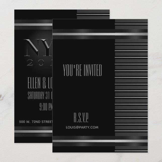Invitation élégante et formelle pour le Nouvel An  (Devant / Derrière)