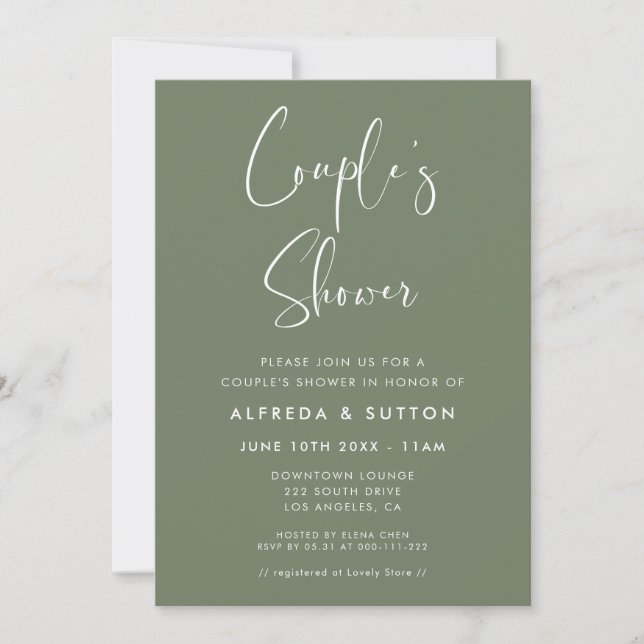 Invitation Elégante et moderne Dark Sage Green Couple Douche  (Devant)