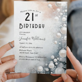 Invitation Elégante et perles blanches 21e anniversaire fête