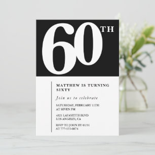 Invitation élégante et simple pour 60 ans en noir