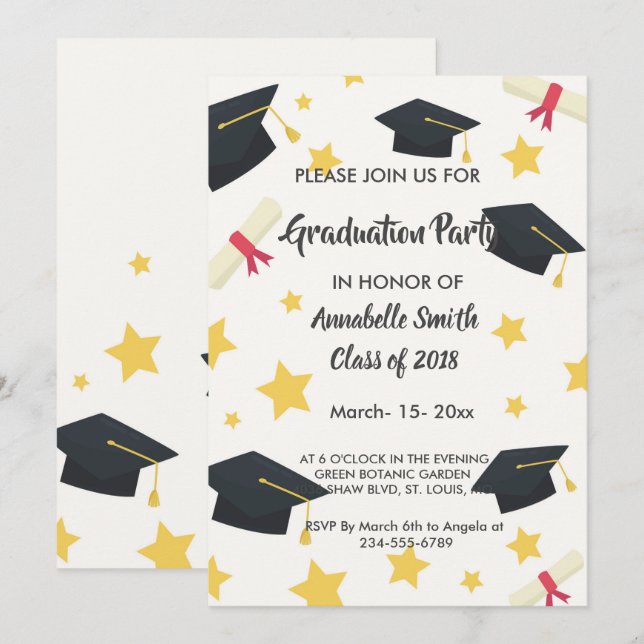 Invitation élégante étoile chic Graduation (Devant / Derrière)