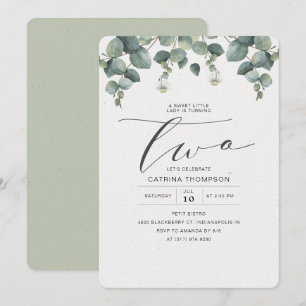 Invitation Elégante Eucalyptus Green 2e fête d'anniversaire