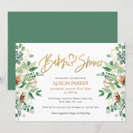 Invitation Elégante Eucalyptus Verdure Typographie Or