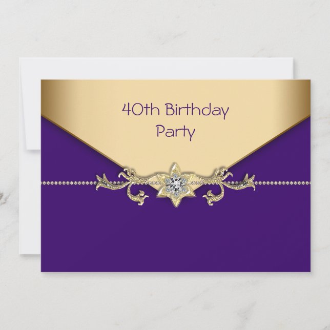 Invitation Élégante femme violette et or 40e anniversaire (Devant)