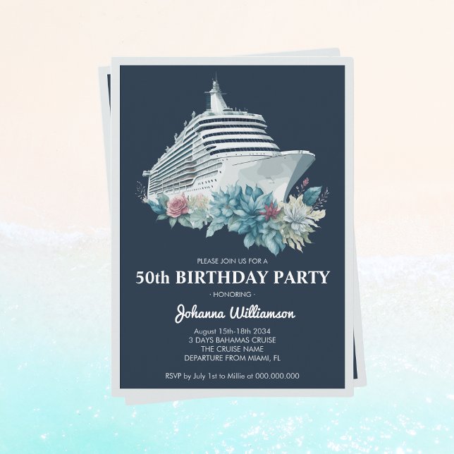 Invitation Elégante Femmes 50e anniversaire de croisière bate (Elegant Women 50th Birthday Party Cruise Ship Trip Invitation
)