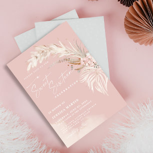 Invitation Élégante Fête Boho Pampas Rose 16 Ans