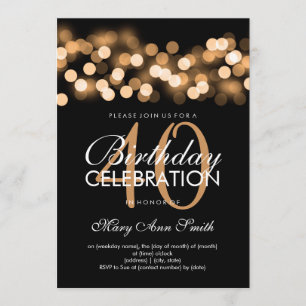 Invitation Elégante fête d'anniversaire 40th Gold Hollywood G