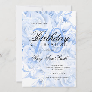 Invitation Elégante fête d'anniversaire 70e Floral Navy Blue