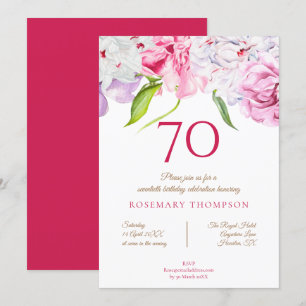 Invitation Élégante fête d'anniversaire 70e florale pivoines 