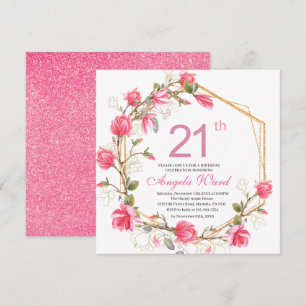 Invitation Elégante fête d'anniversaire aquarelle magnolia f