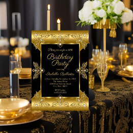 Invitation Élégante fête d'anniversaire Black Gold Elite Diam
